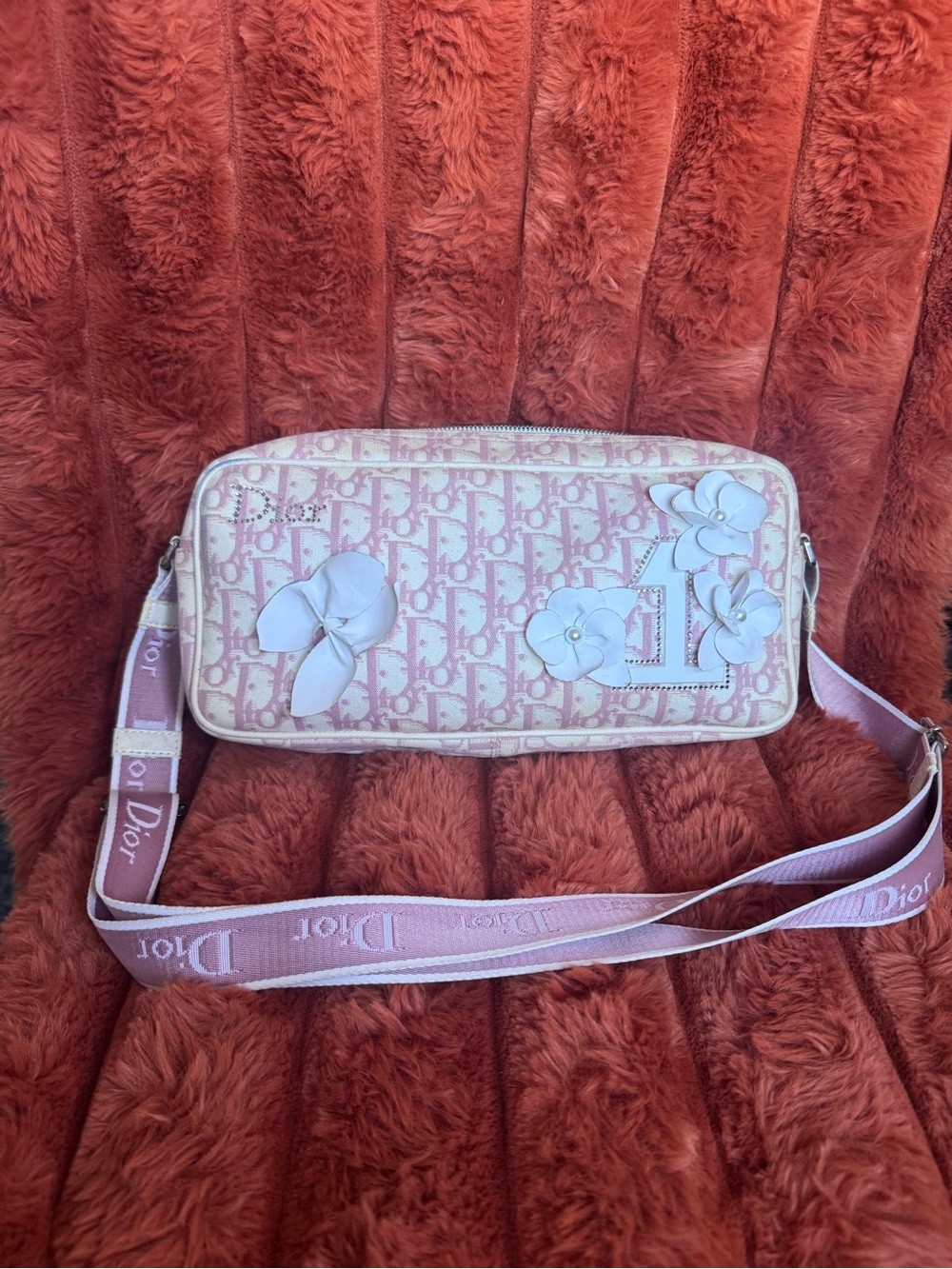 Dior Pink Monogram Floral Appliqué Canvas Crossbody